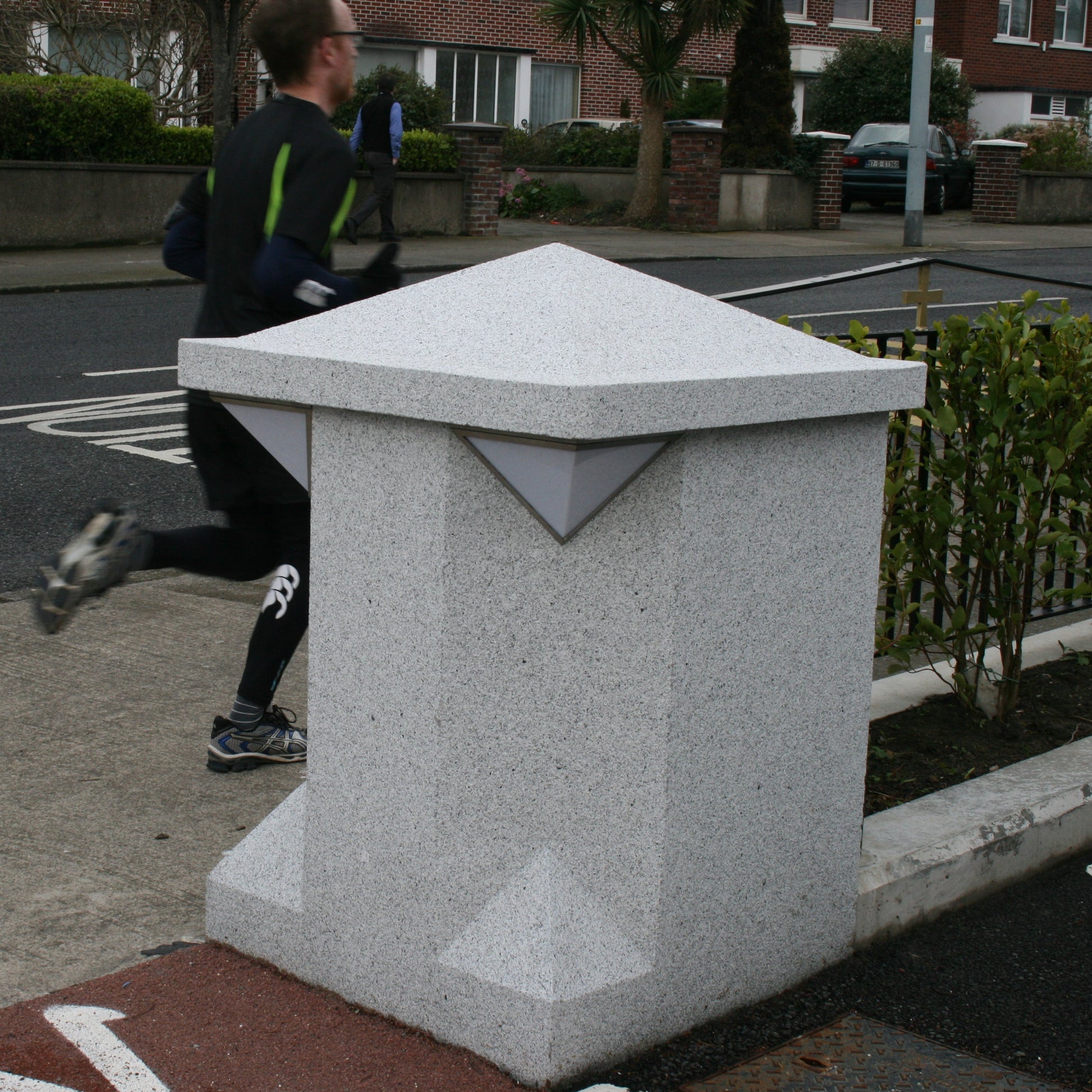 Bespoke Silver Granite Pillar with Apex Pillar Cap in a residential setting. 