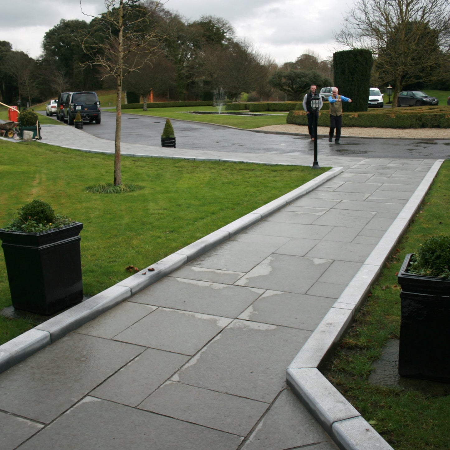 Pathway completed using T-Grey Limestone Paving in mixed patio pack sizes. 