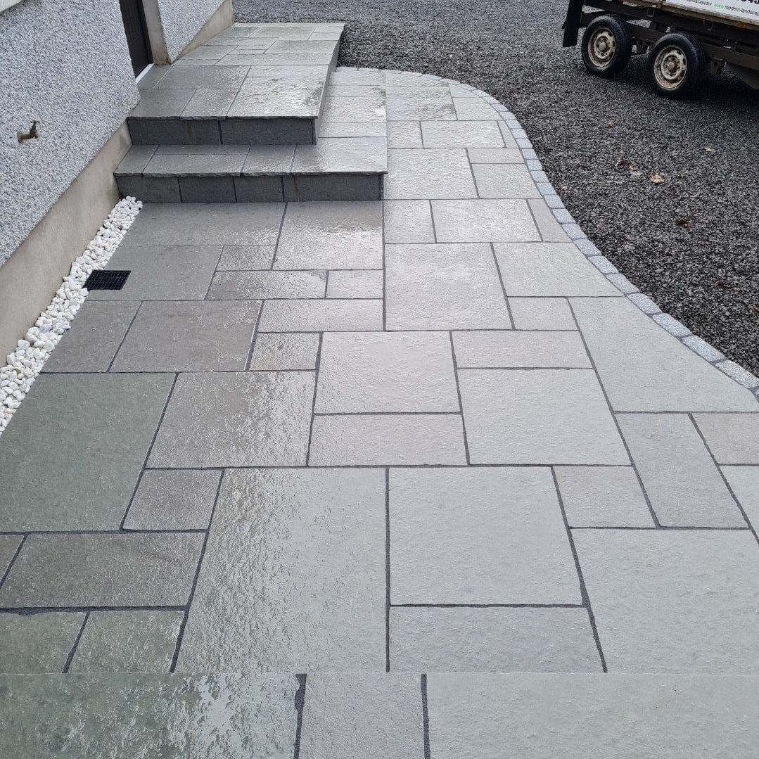 Steps and small patio area completed using T-Grey Limestone Patio Packs.