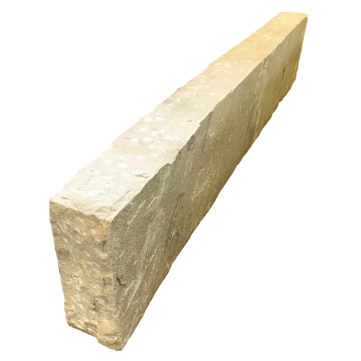 A single Tinted Mint Sandstone Kerb with a hand dressed finish on a white background. 