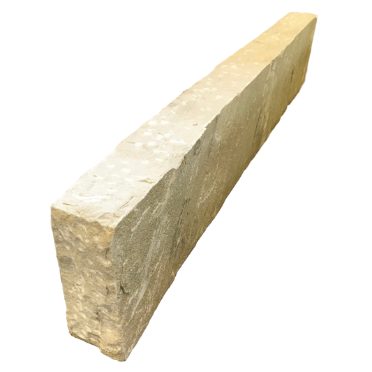 A single Tinted Mint Sandstone Kerb with a hand dressed finish on a white background. 