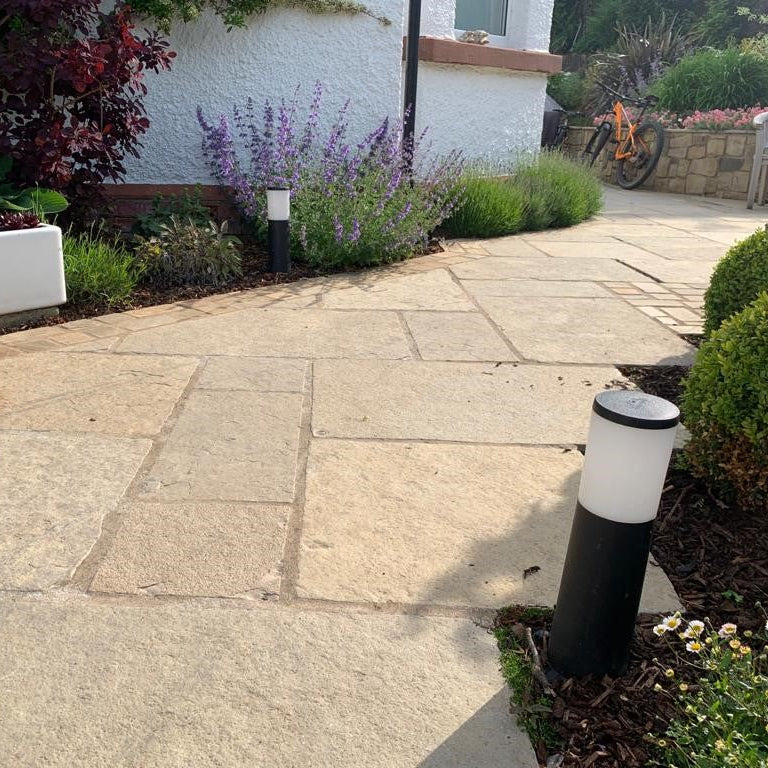 Pathway completed using Yellow Limestone Tumbled Patio Packs and cobbles. 