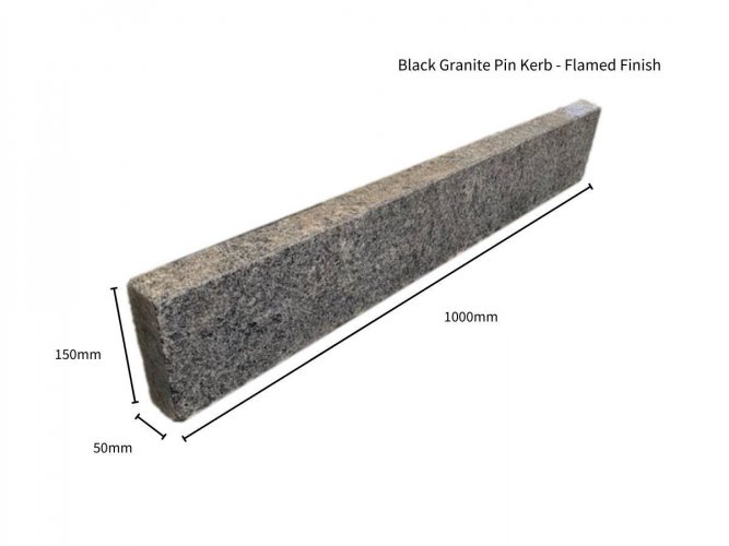 Black Granite Pin Kerb; 1000 x 150 x 50mm; Flamed Finish