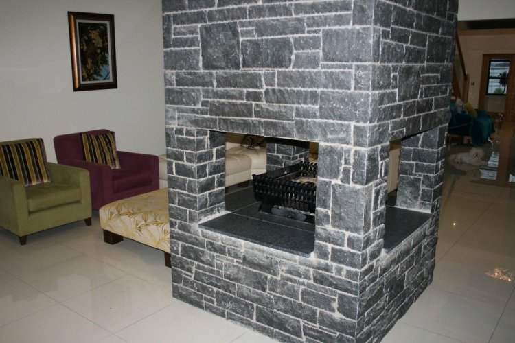 Internal fireplace completed using Blue Limestone Stoneer. 