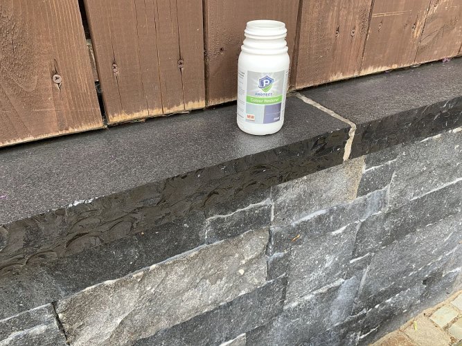 PROTECTiT Colour Restorer Application - Black Limestone Wall Capping After 