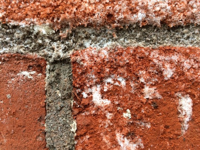 Example of Efflorescence on red brick