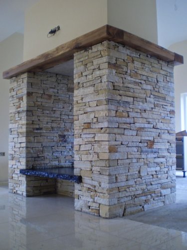Double Sided Natural Stone Fireplace - Gold Donegal Quartzite Machine Block 