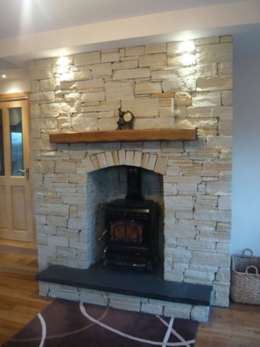 Gold Donegal Quartzite Fireplace  - Stoneer Cladding 