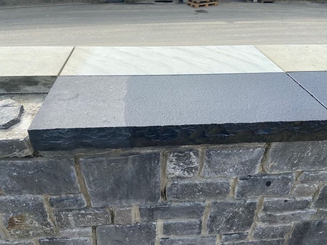 PROTECTiT Colour Restorer Application - Black Limestone Wall Capping Half With & Half Without 