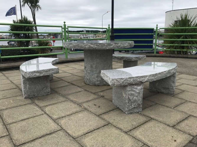 Silver Granite Table and Benches 