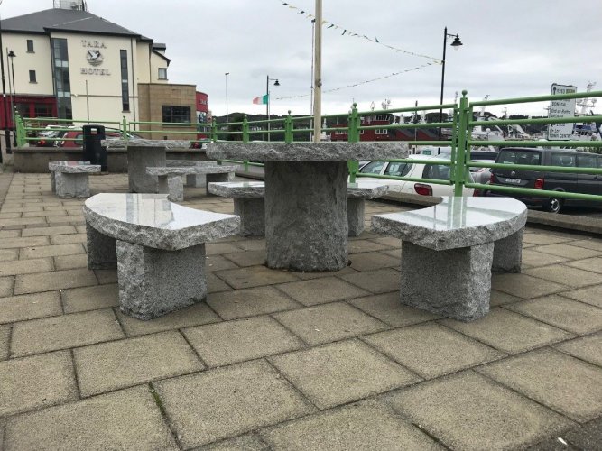 Silver Granite Table and Benches 