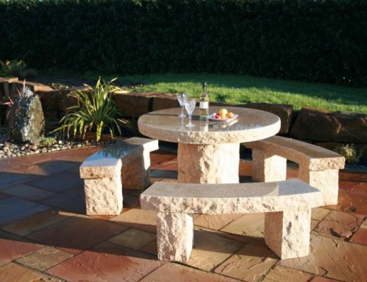 Gold Granite Table & Bench Set